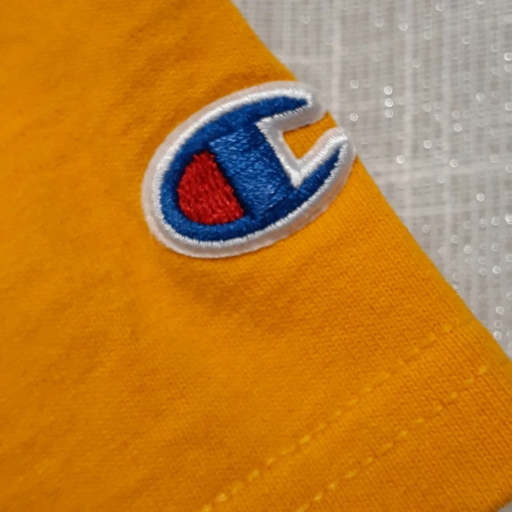 CHAMPION Canary Yellow Vintage T Shirt Mens SZ L - Picture 3 of 4